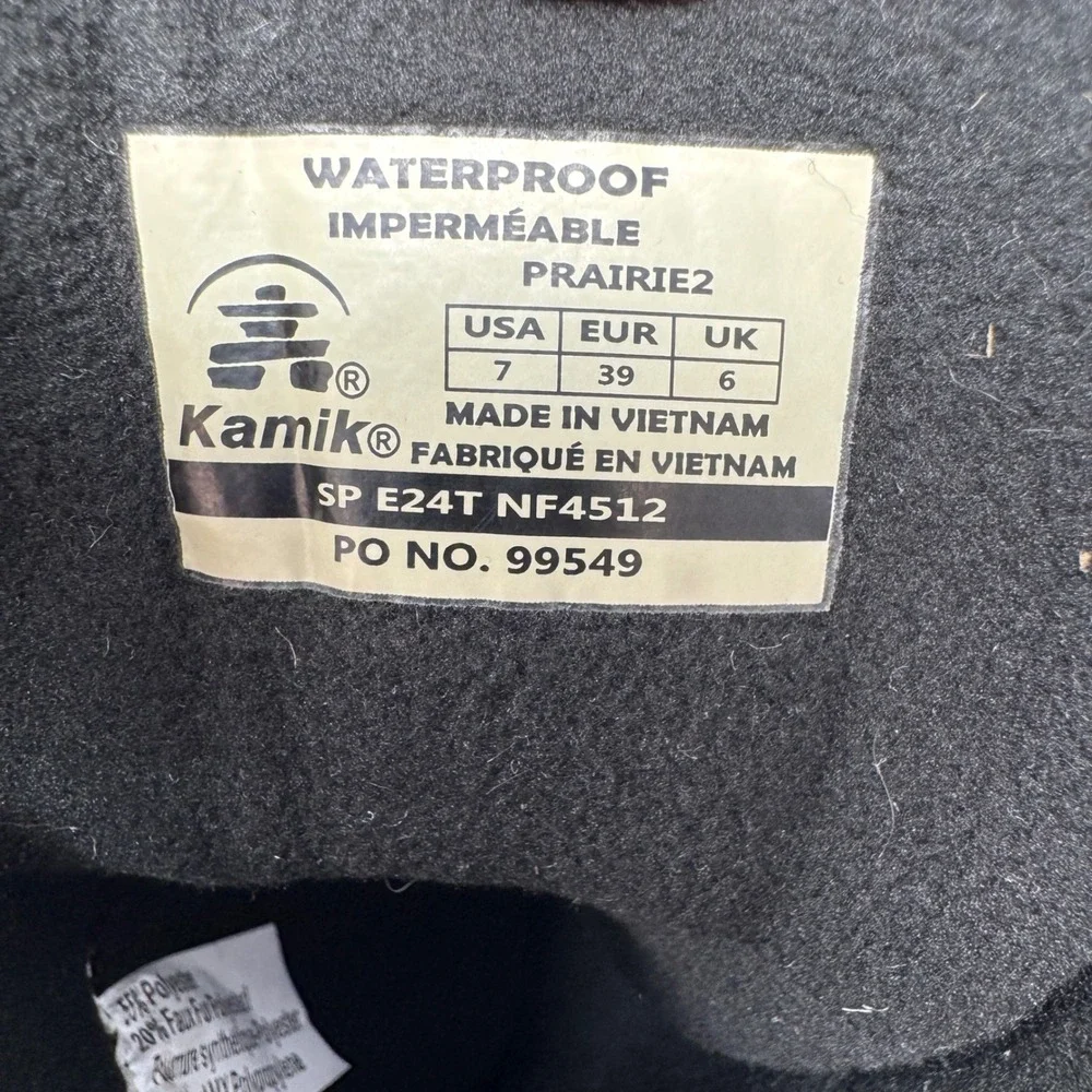 Kamik Prairie 2 Womens Black Waterproof Insulated Winter Snow Boots Size 7 NEW